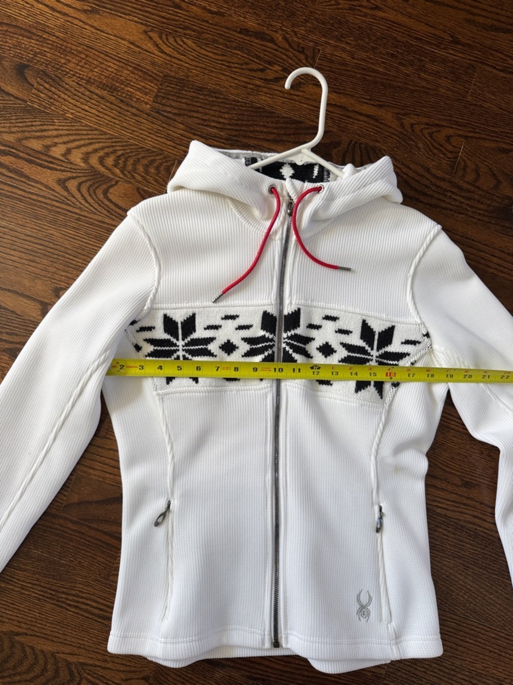 Spyder White Hooded Zip Jacket with Black Nordic Panel and Red Drawcord - Picture 6 of 6